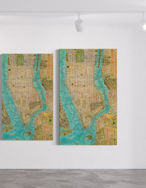 Manhattan Map | Framed Giclee Print on Canvas